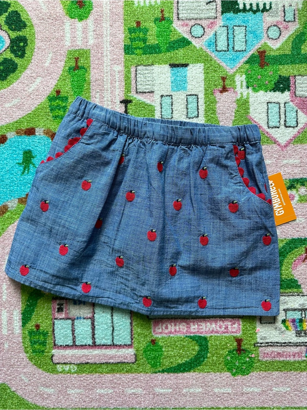 Gymboree Blue Chambray Skort with Red Apple Motif NWT Back to School